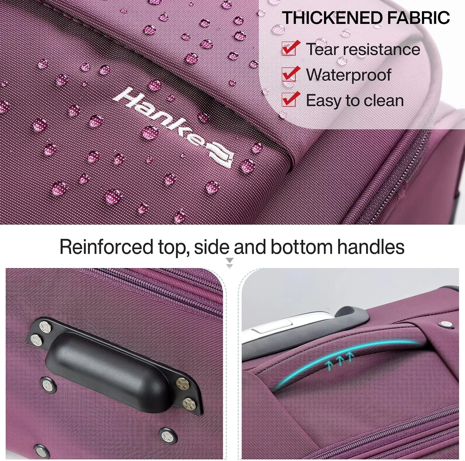 Hanke 20 Inch Expandable Carry On Luggage 22x14x9 Airline Approved Softside Suitcases with Wheels Lightweight Travel Luggage Rolling Suitcase with Lock for Men and Women.(Purple)