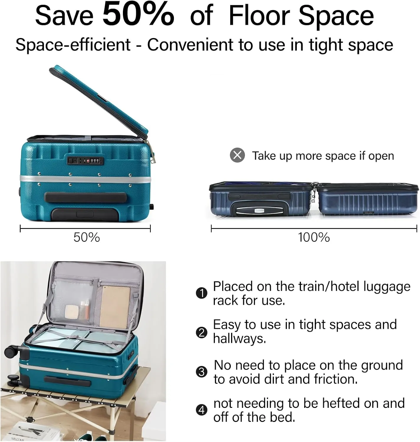 Hanke 24 Inch Checked Luggage PC Hard Case Luggage Top Opening Aluminum Frame Tsa Luggage Suitcases with Wheels for Travel Woman Men, Caribbean Blue.