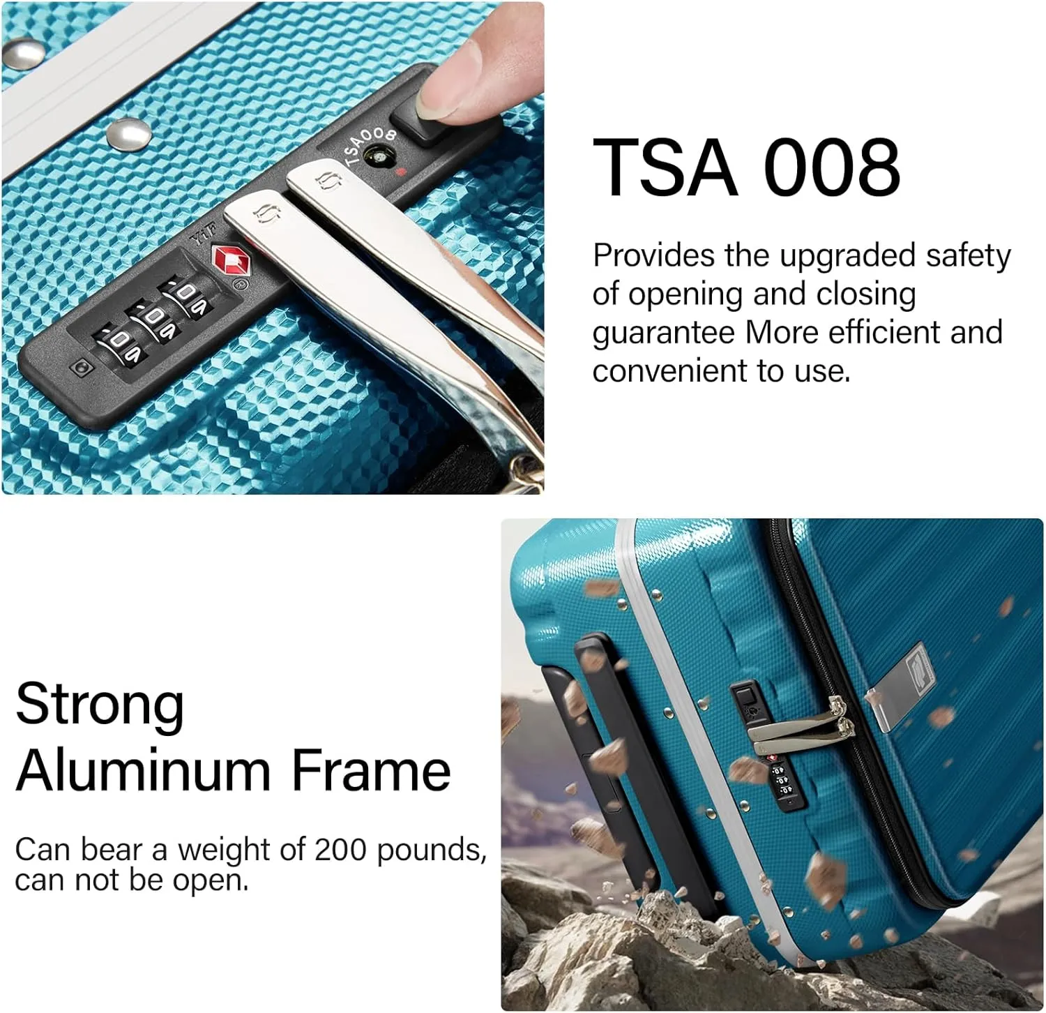 Hanke 24 Inch Checked Luggage PC Hard Case Luggage Top Opening Aluminum Frame Tsa Luggage Suitcases with Wheels for Travel Woman Men, Caribbean Blue.