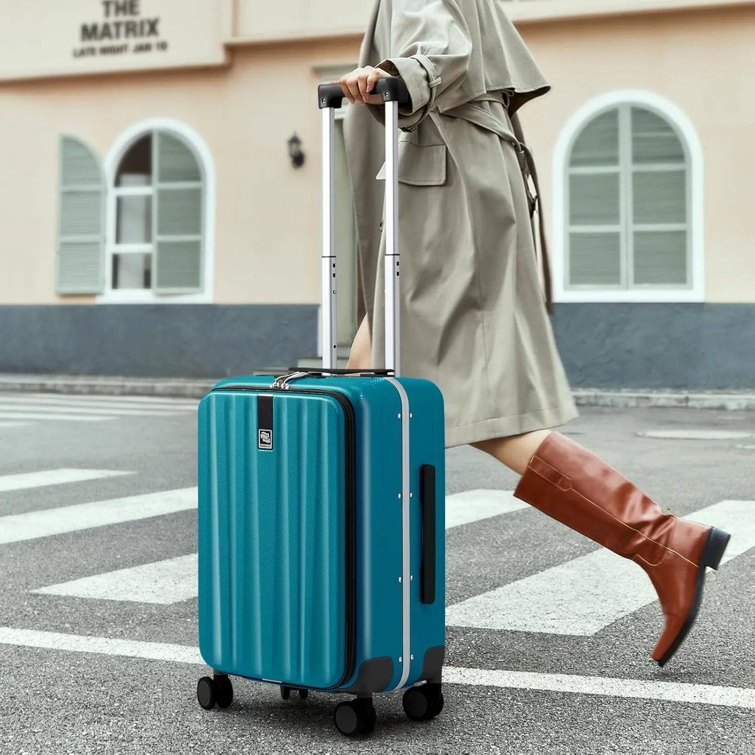 Hanke 24 Inch Checked Luggage PC Hard Case Luggage Top Opening Aluminum Frame Tsa Luggage Suitcases with Wheels for Travel Woman Men, Caribbean Blue.