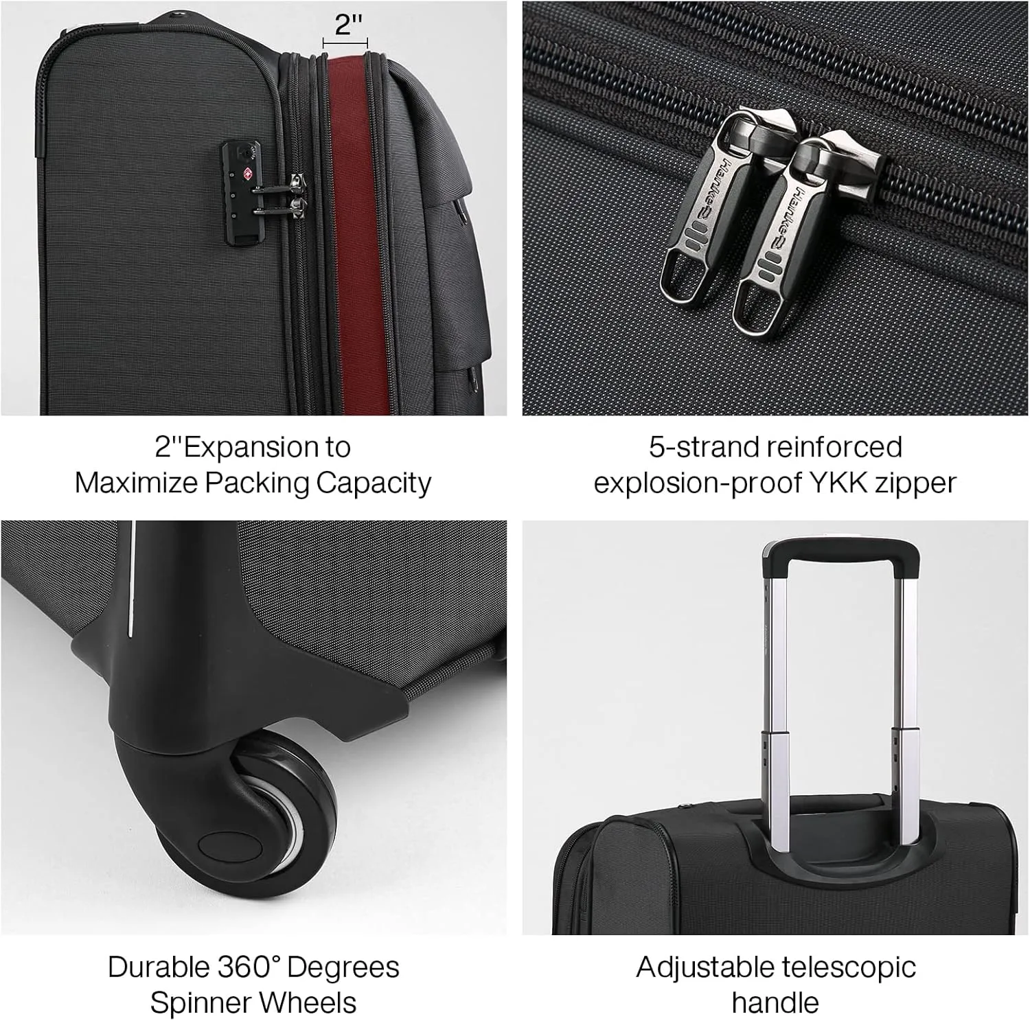 Hanke 24 Inch Expandable Luggage Large Suitcases with Wheels Softside Checked Luggage Rolling Suitcase with Lock Lightweight Travel Luggage for Men and Women 24 Inch Luggage.(Dark Gray)