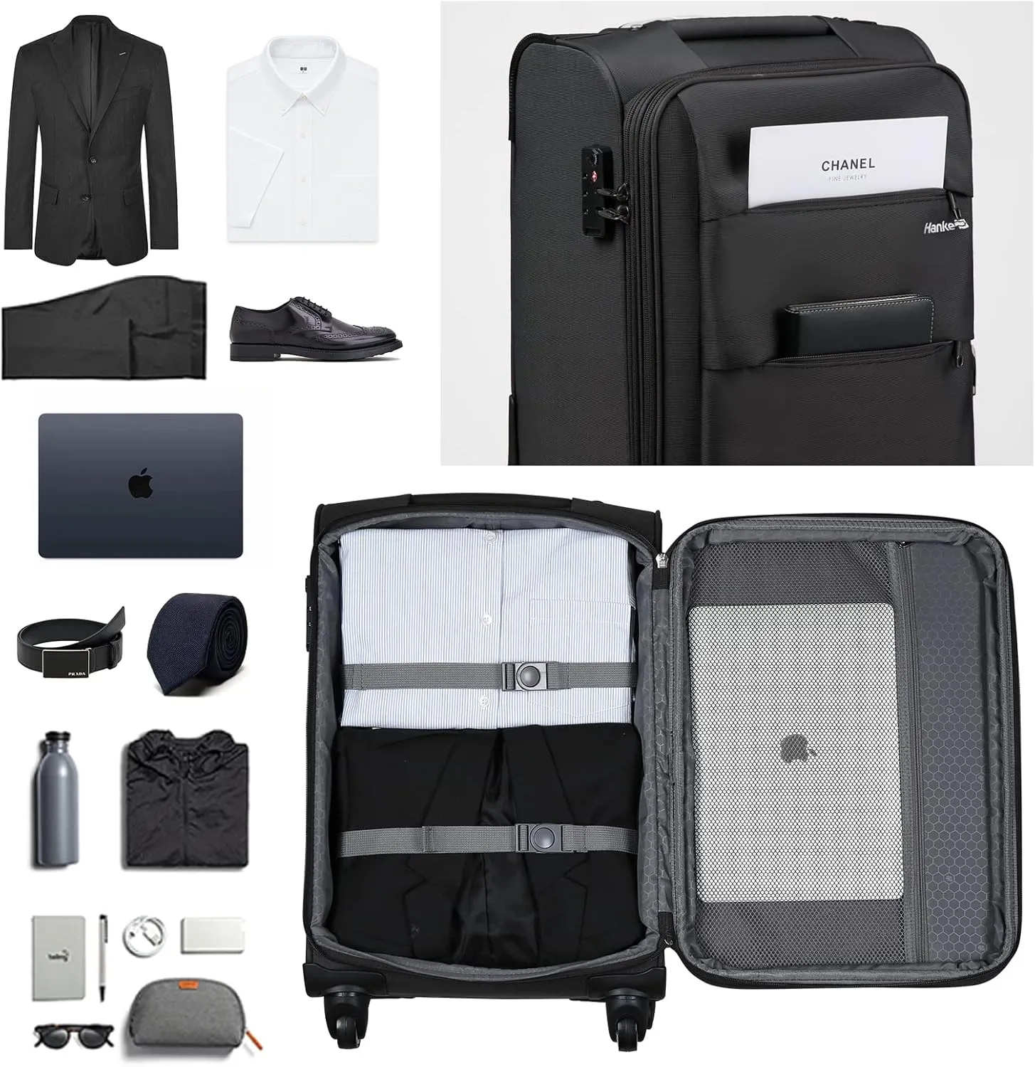 Hanke 24 Inch Expandable Luggage Large Suitcases with Wheels Softside Checked Luggage Rolling Suitcase with Lock Lightweight Travel Luggage for Men and Women 24 Inch Luggage.(Dark Gray)