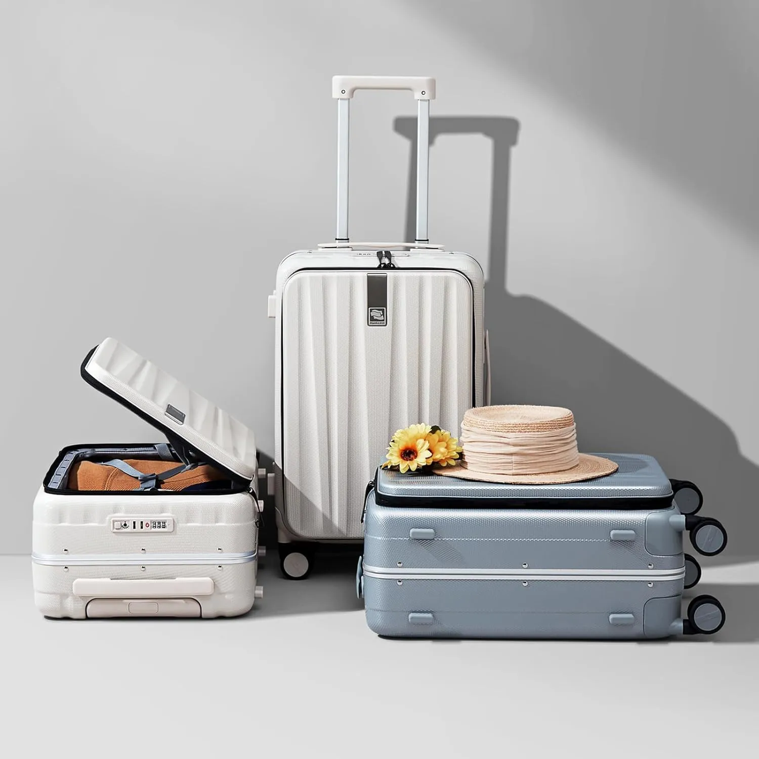 Hanke 26 Inch Large Luggage Suitcase Top Opening Aluminum Frame Travel Luggage Hard Shell Suitcases with Wheels for Woman Men.(Ivory white)