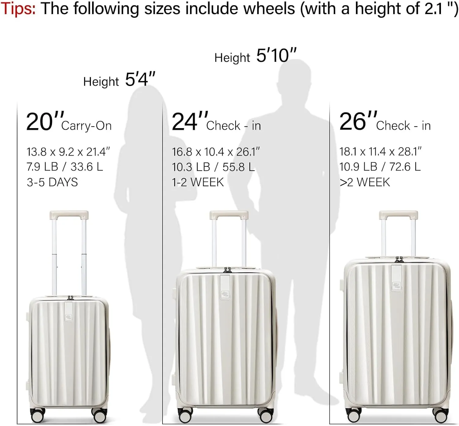 Hanke 26 Inch Large Luggage Suitcase Top Opening Aluminum Frame Travel Luggage Hard Shell Suitcases with Wheels for Woman Men.(Ivory white)