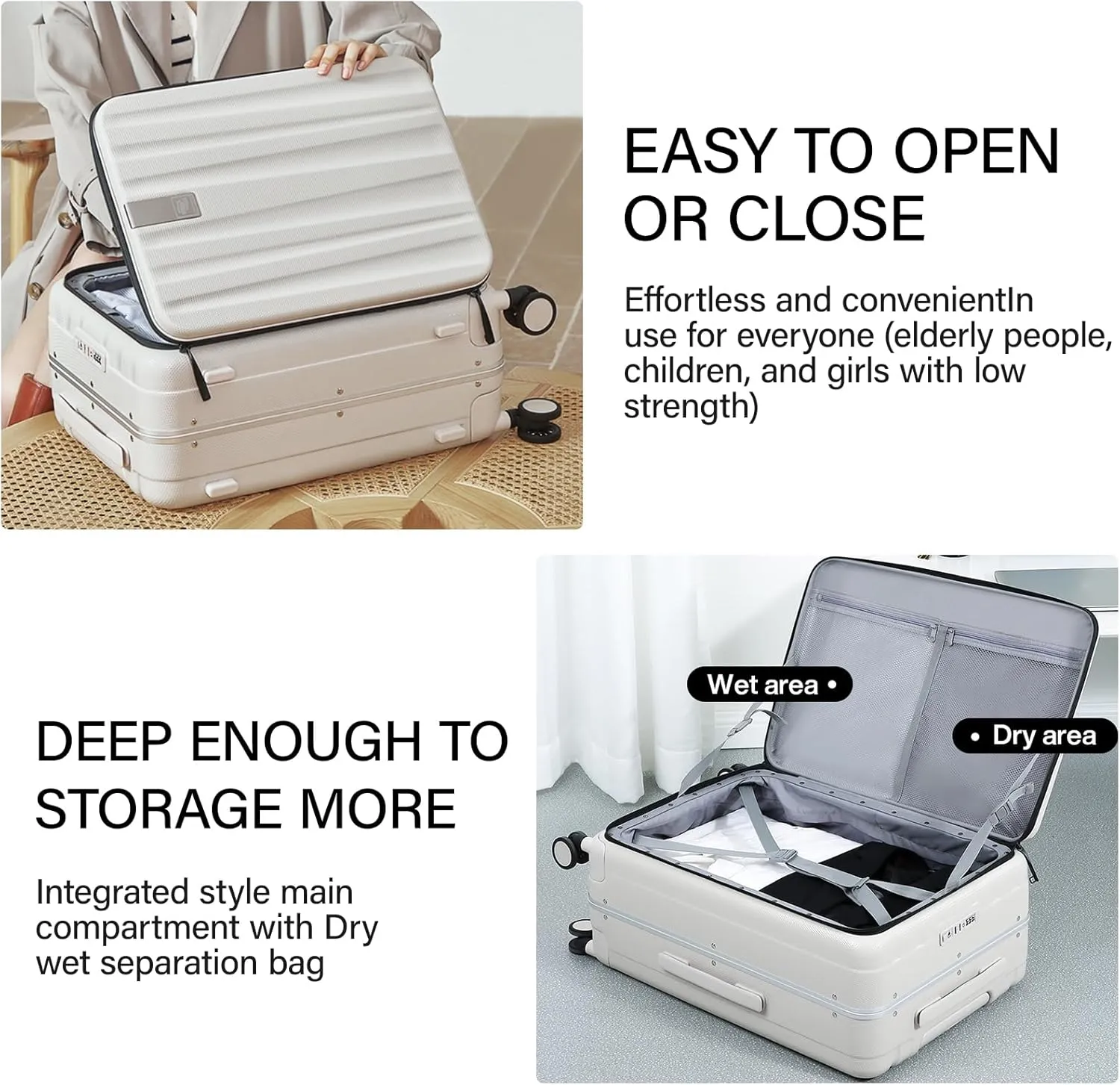 Hanke 26 Inch Large Luggage Suitcase Top Opening Aluminum Frame Travel Luggage Hard Shell Suitcases with Wheels for Woman Men.(Ivory white)