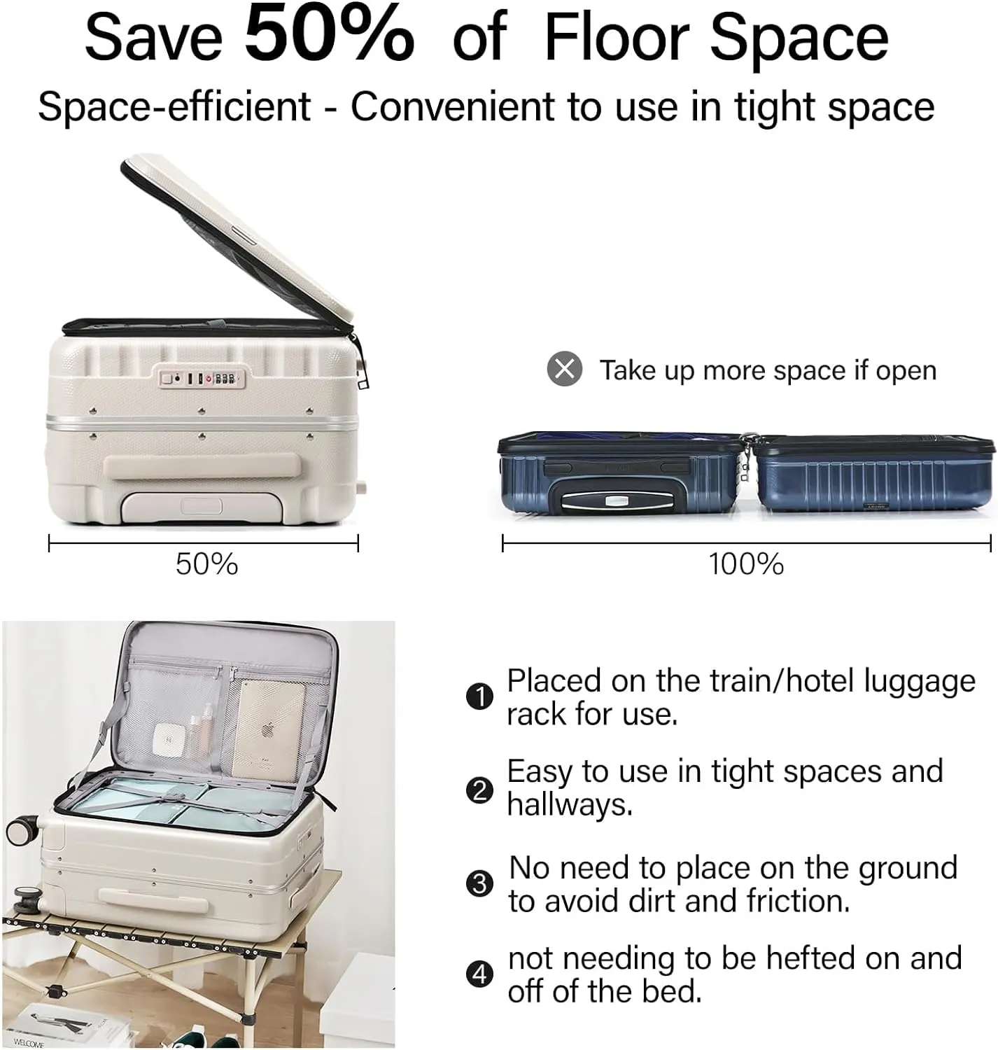Hanke 26 Inch Large Luggage Suitcase Top Opening Aluminum Frame Travel Luggage Hard Shell Suitcases with Wheels for Woman Men.(Ivory white)