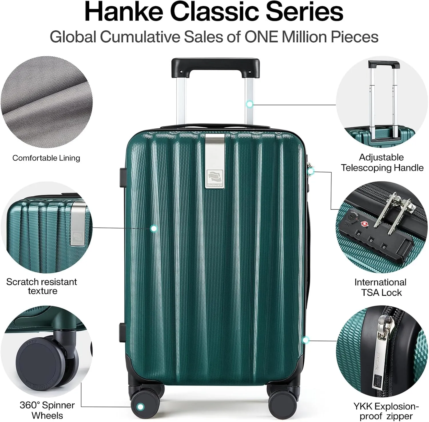 Hanke 29 Inch Luggage Suitcases With Spinner Wheels Lightweight PC hardside Rolling Suitcase With Travel Lock, Checked-Large 29-Inch(Blackish Green)