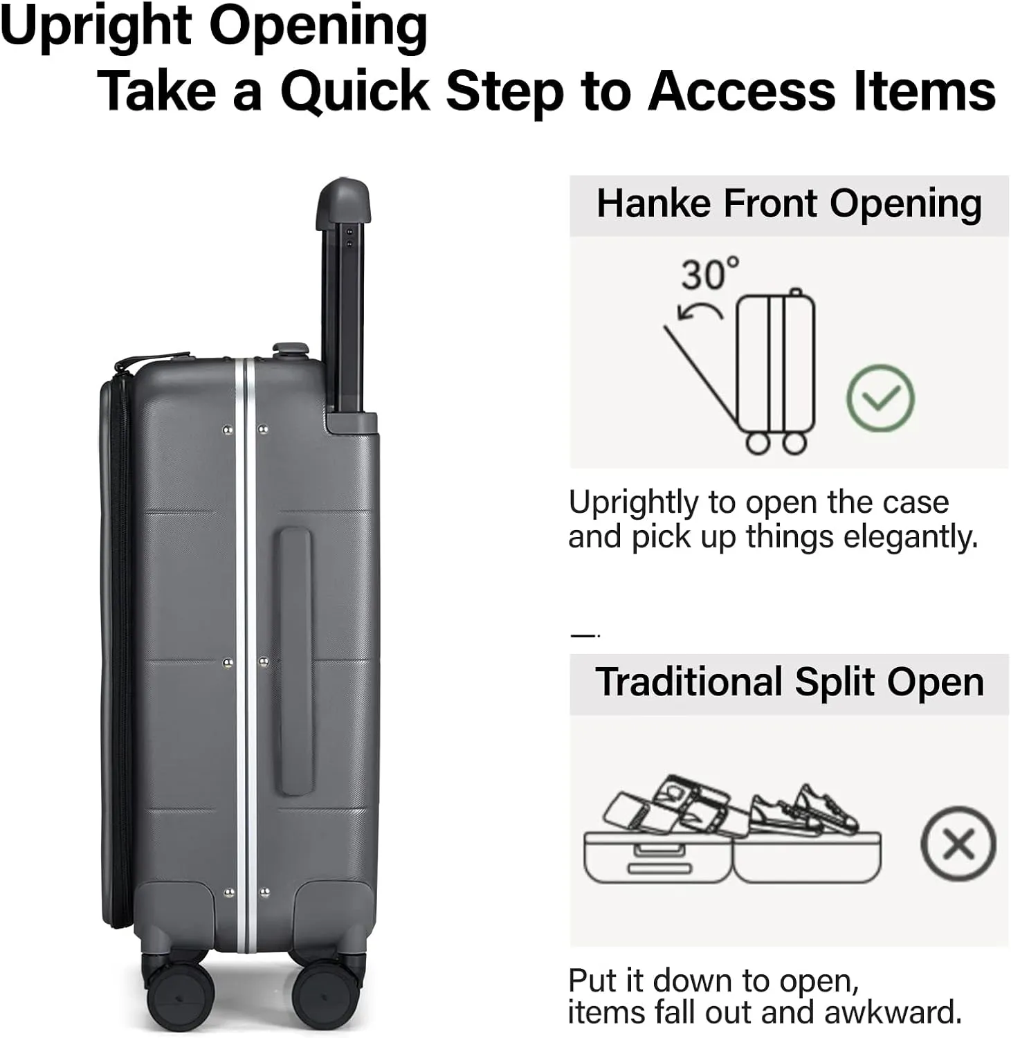 Hanke Luggage Hard Shell Suitcases 24 Inch Checked-Medium Luggage with Spinner Wheels TSA Approved Travel Luggage Wide Handle for Men Women(Graphite Grey)