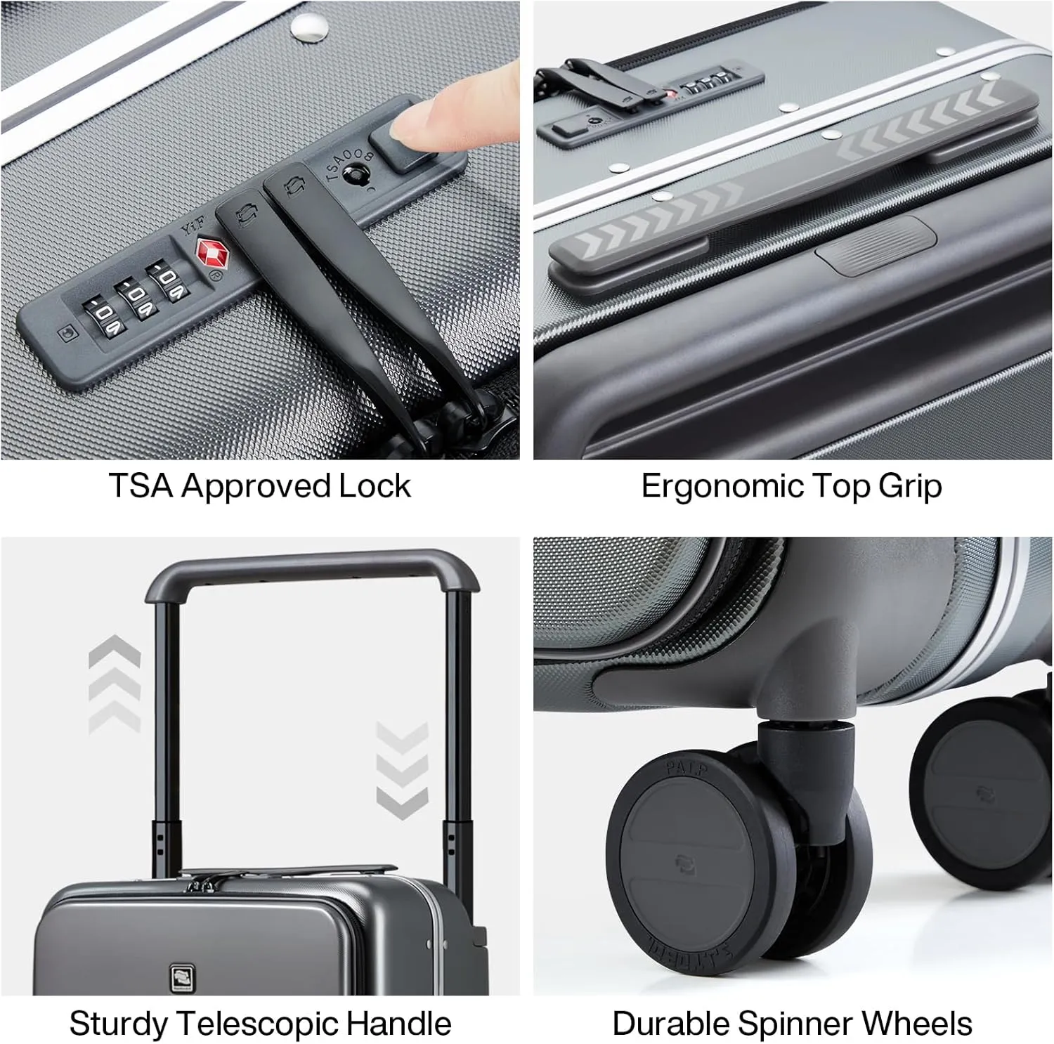 Hanke Luggage Hard Shell Suitcases 24 Inch Checked-Medium Luggage with Spinner Wheels TSA Approved Travel Luggage Wide Handle for Men Women(Graphite Grey)