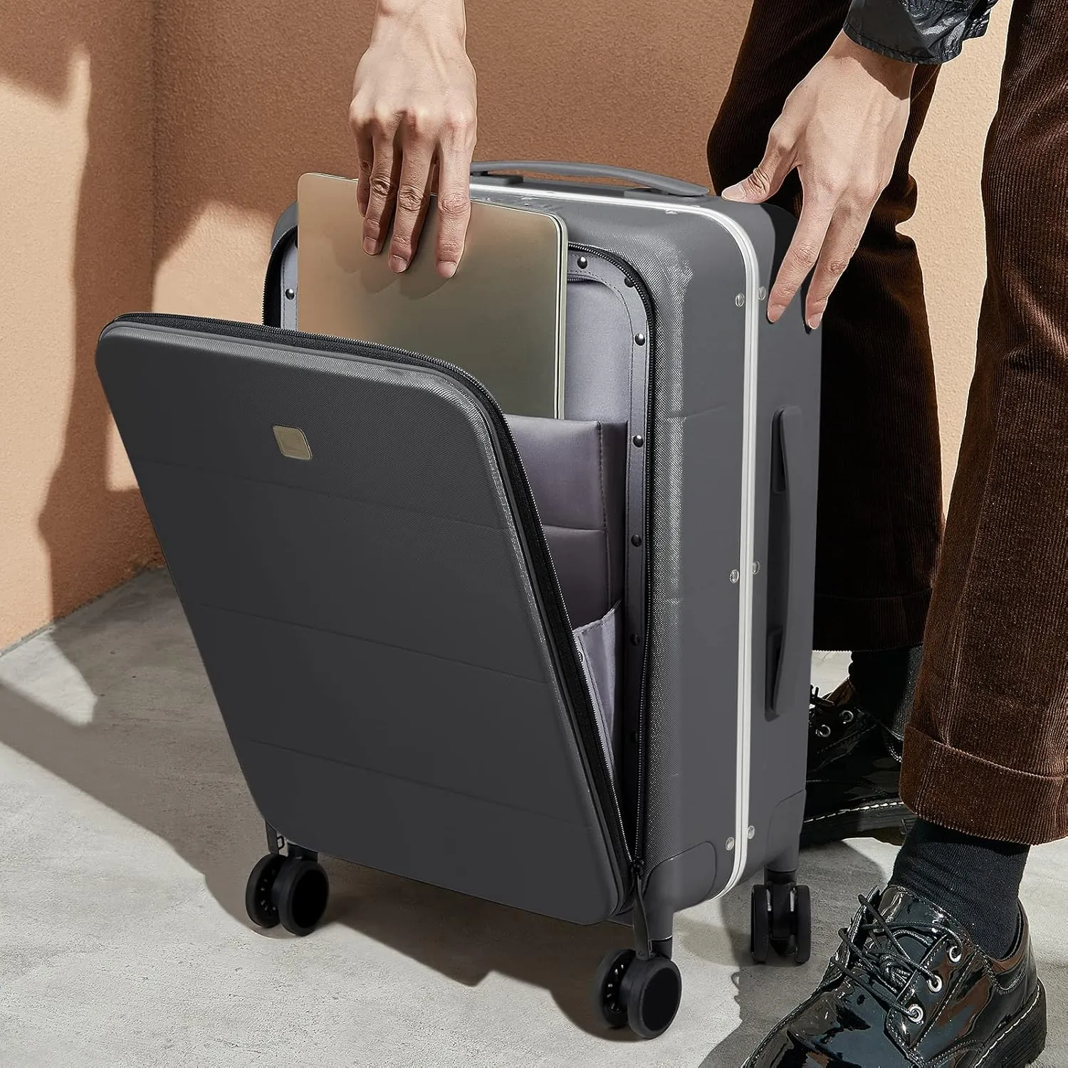 Hanke Luggage Hard Shell Suitcases 24 Inch Checked-Medium Luggage with Spinner Wheels TSA Approved Travel Luggage Wide Handle for Men Women(Graphite Grey)