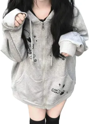Harajuku Hoodie Womens Lightweight Black Gothic Y2k Graphic Hoodie Thin Trendy Cute Preppy Zip Up Hoodies for Women