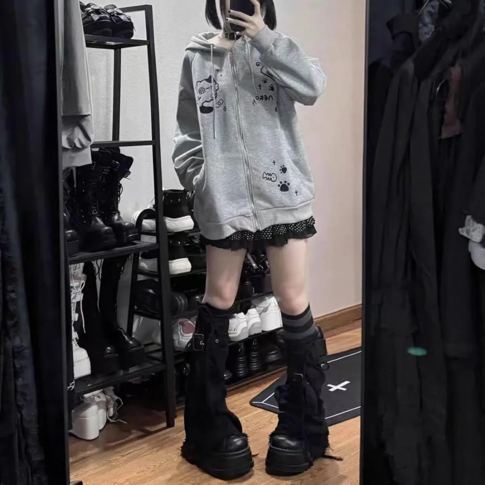 Harajuku Hoodie Womens Lightweight Black Gothic Y2k Graphic Hoodie Thin Trendy Cute Preppy Zip Up Hoodies for Women