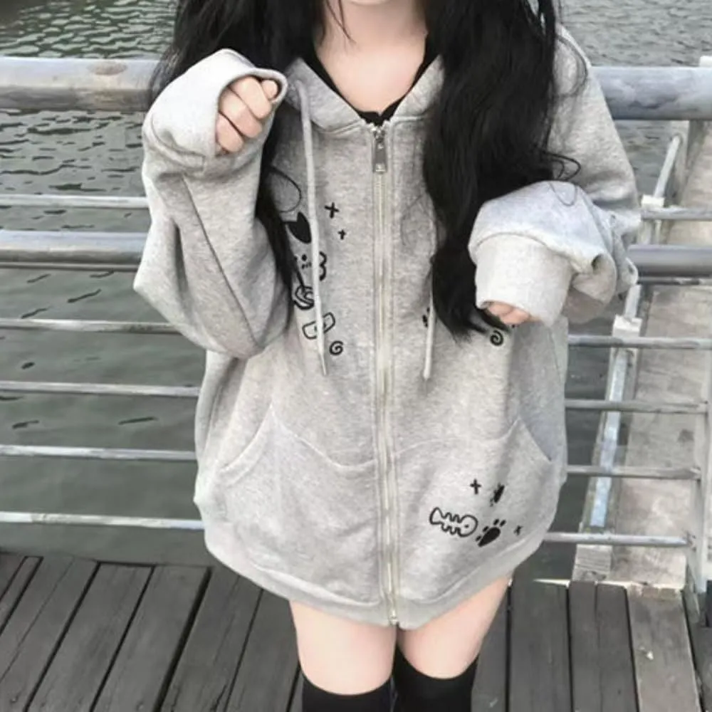 Harajuku Hoodie Womens Lightweight Black Gothic Y2k Graphic Hoodie Thin Trendy Cute Preppy Zip Up Hoodies for Women