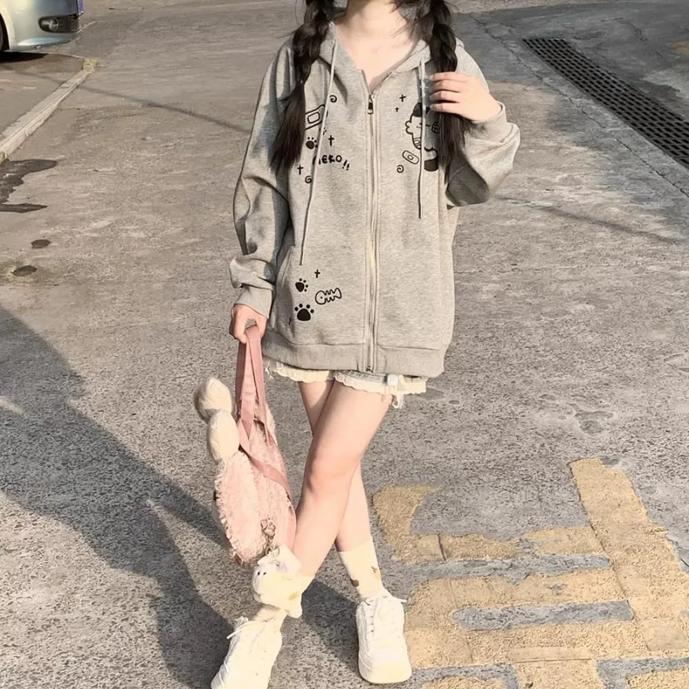 Harajuku Hoodie Womens Lightweight Black Gothic Y2k Graphic Hoodie Thin Trendy Cute Preppy Zip Up Hoodies for Women