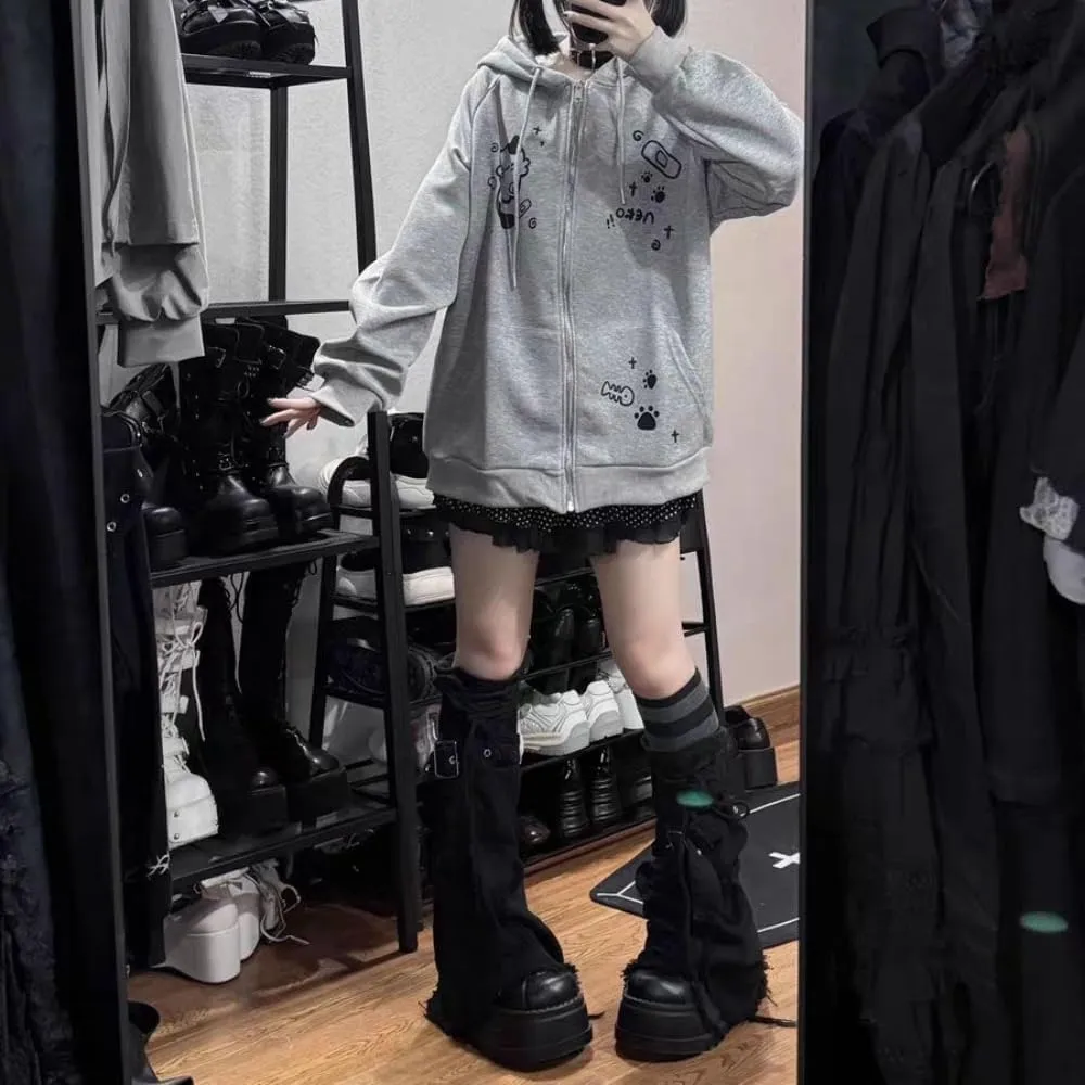 Harajuku Hoodie Womens Lightweight Black Gothic Y2k Graphic Hoodie Thin Trendy Cute Preppy Zip Up Hoodies for Women