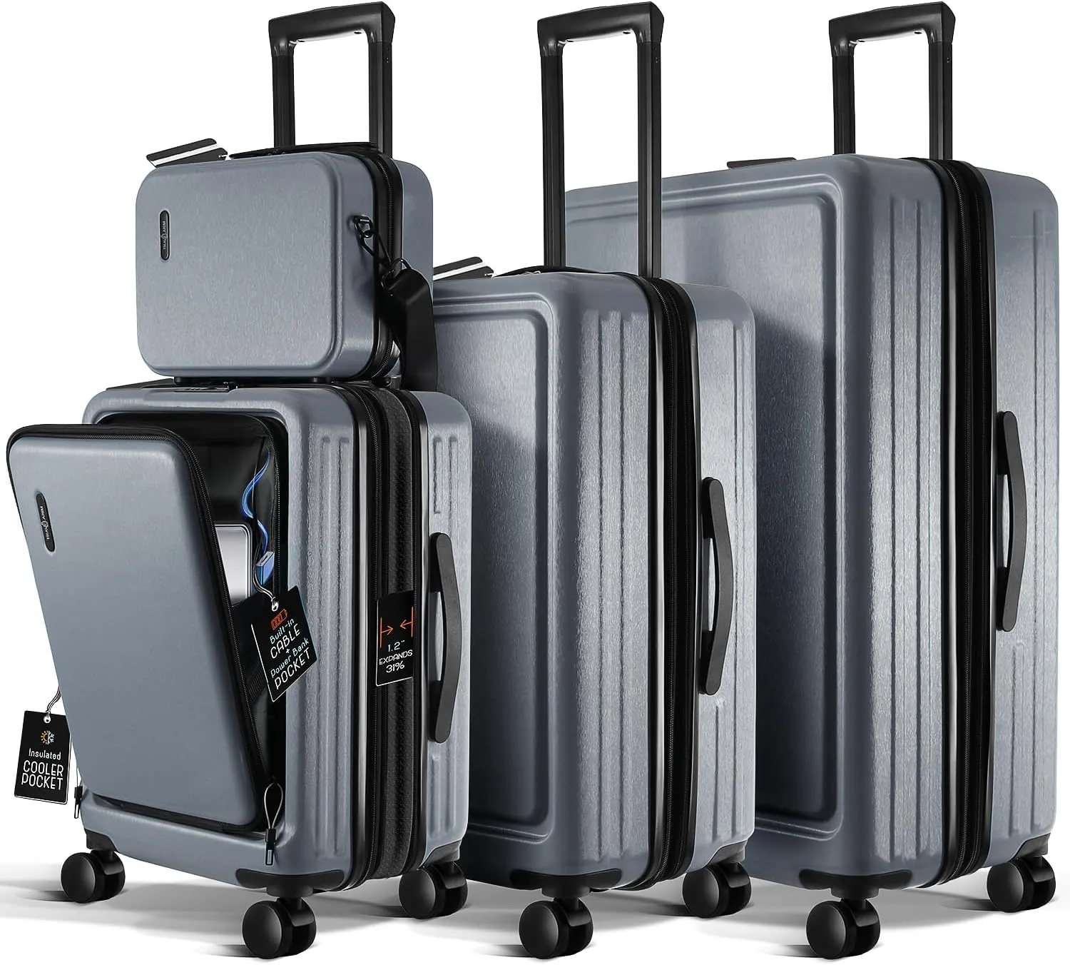 Hard Shell Luggage Sets with Spinner Wheels 4 Piece, Expandable Large Suitcases with TSA Lock, Travel Large Suitcase Set, Grey Luggage Set