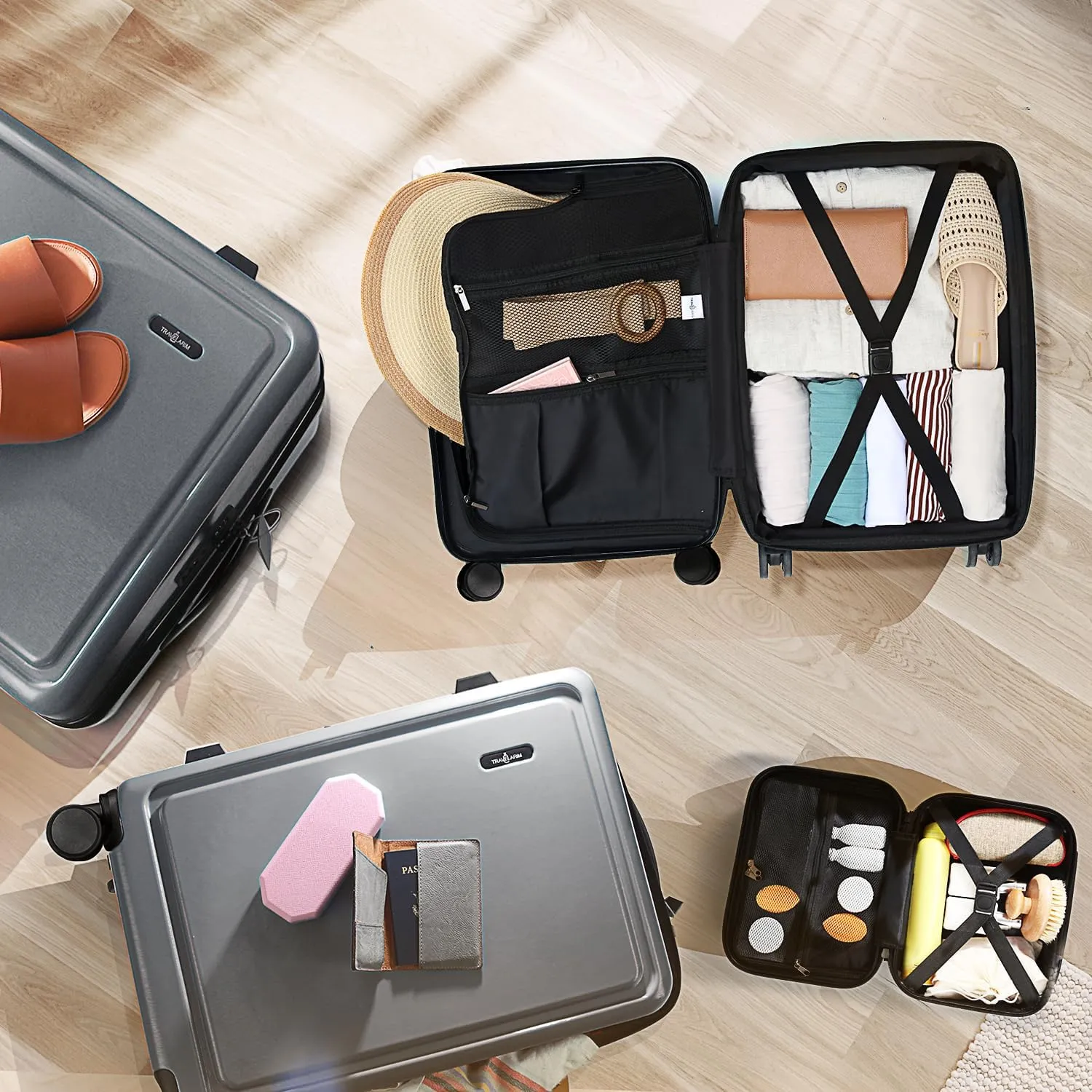Hard Shell Luggage Sets with Spinner Wheels 4 Piece, Expandable Large Suitcases with TSA Lock, Travel Large Suitcase Set, Grey Luggage Set