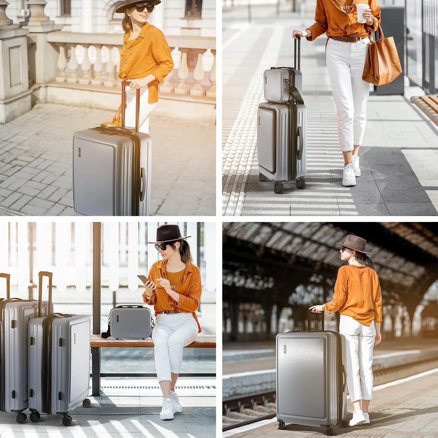 Hard Shell Luggage Sets with Spinner Wheels 4 Piece, Expandable Large Suitcases with TSA Lock, Travel Large Suitcase Set, Grey Luggage Set