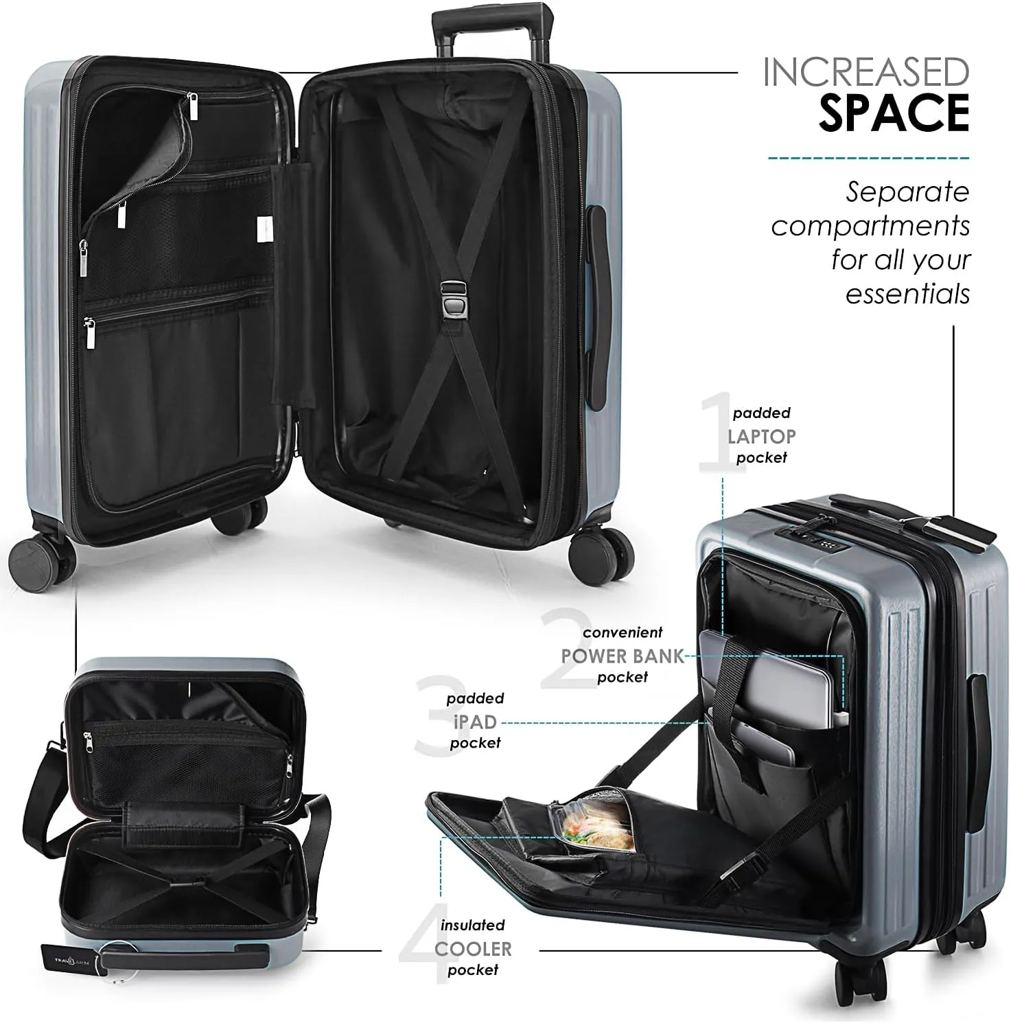 Hard Shell Luggage Sets with Spinner Wheels 4 Piece, Expandable Large Suitcases with TSA Lock, Travel Large Suitcase Set, Grey Luggage Set