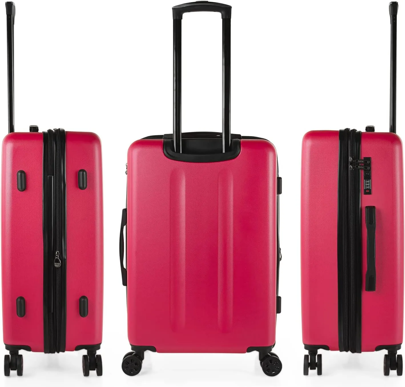Hard Shell Suitcase Set of 2-4 Double Wheel ABS Luggage Sets 3 Piece with TSA Combination Lock - Resistant and Lightweight Hard Suitcase Set in Small Cabin Size, Medium and Large, Fuchsia, M  
