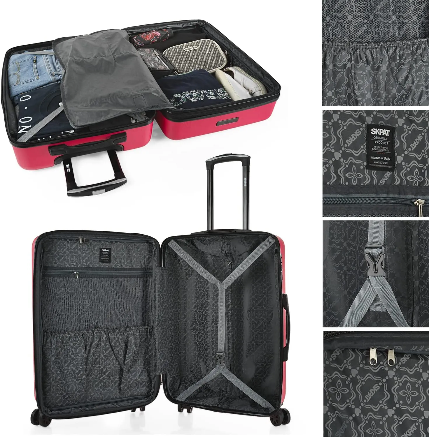 Hard Shell Suitcase Set of 2-4 Double Wheel ABS Luggage Sets 3 Piece with TSA Combination Lock - Resistant and Lightweight Hard Suitcase Set in Small Cabin Size, Medium and Large, Fuchsia, M  