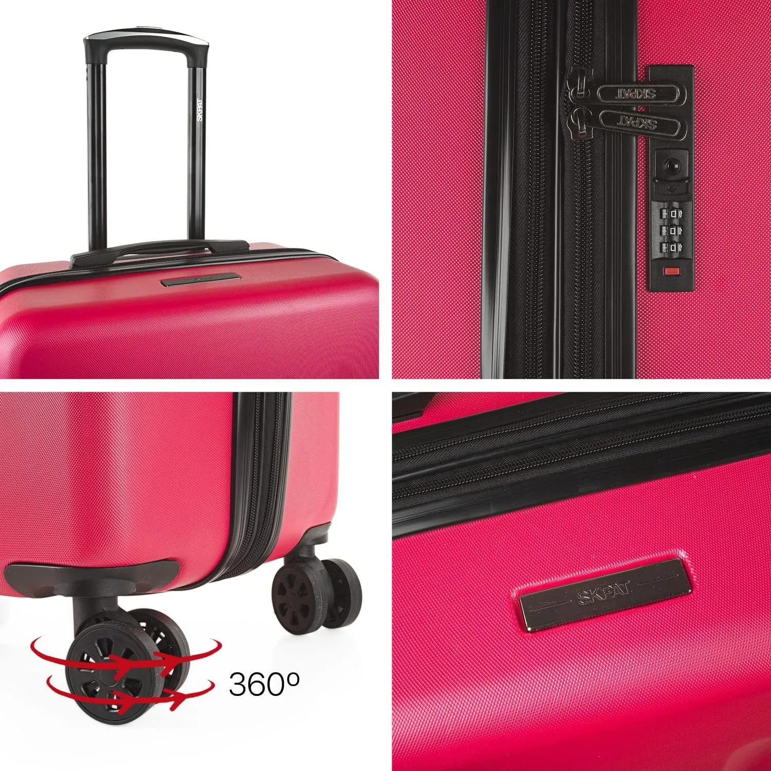 Hard Shell Suitcase Set of 2-4 Double Wheel ABS Luggage Sets 3 Piece with TSA Combination Lock - Resistant and Lightweight Hard Suitcase Set in Small Cabin Size, Medium and Large, Fuchsia, M  