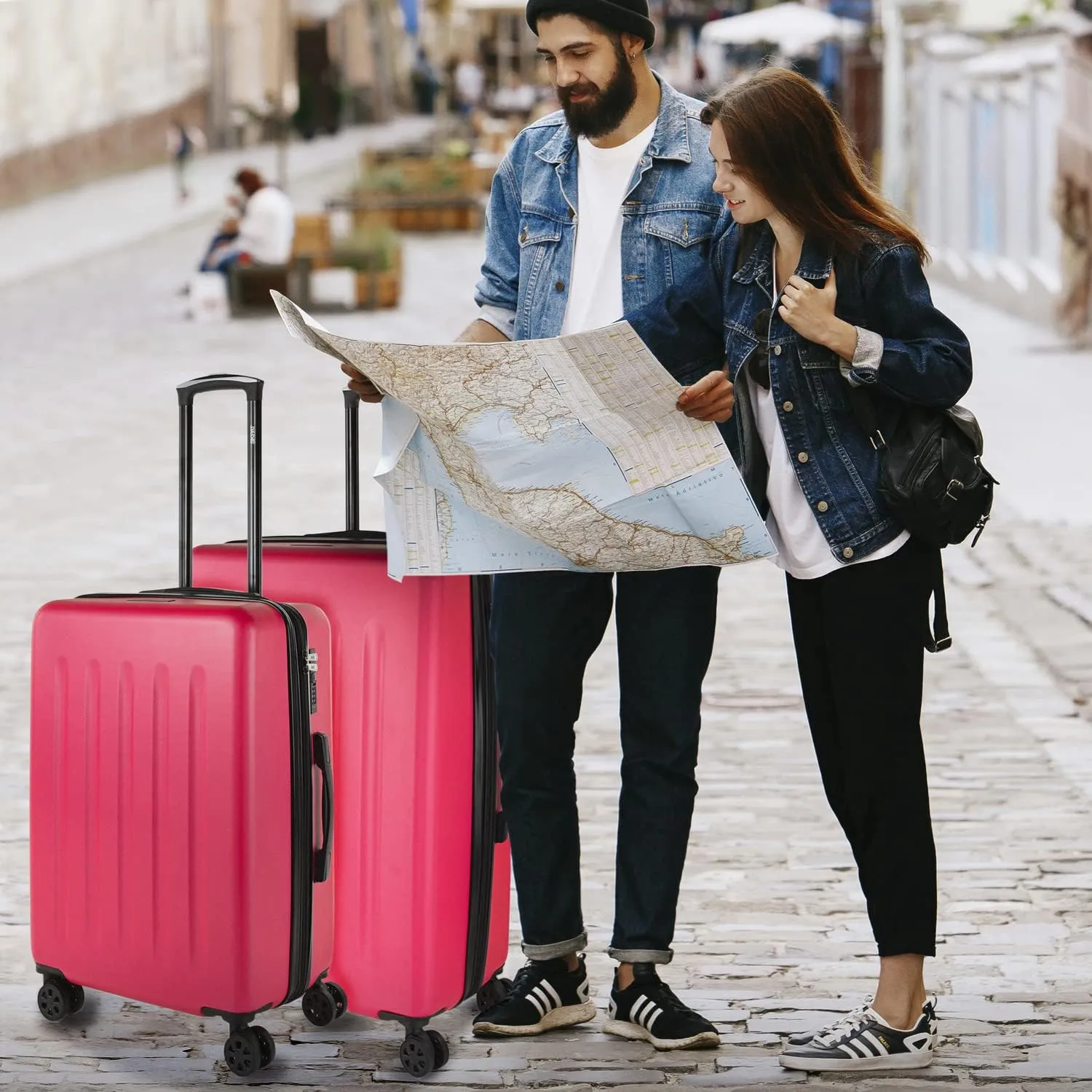 Hard Shell Suitcase Set of 2-4 Double Wheel ABS Luggage Sets 3 Piece with TSA Combination Lock - Resistant and Lightweight Hard Suitcase Set in Small Cabin Size, Medium and Large, Fuchsia, M  