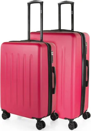 Hard Shell Suitcase Set of 2-4 Double Wheel ABS Luggage Sets 3 Piece with TSA Combination Lock - Resistant and Lightweight Hard Suitcase Set in Small Cabin Size, Medium and Large, Fuchsia, M  