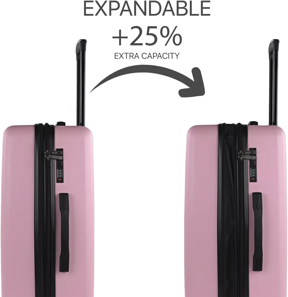 Hard Shell Suitcase Set of 2-4 Double Wheel ABS Luggage Sets 3 Piece with TSA Combination Lock - Resistant and Lightweight Hard Suitcase Set in Small Cabin Size, Medium and Large, Pink, S   M,