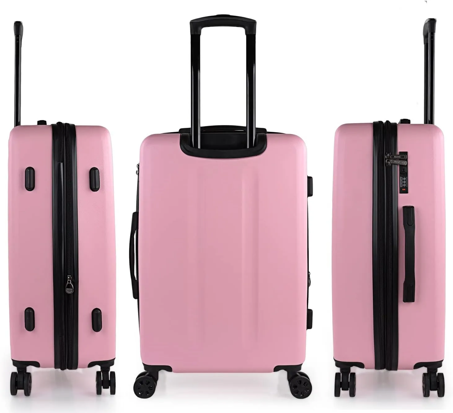 Hard Shell Suitcase Set of 2-4 Double Wheel ABS Luggage Sets 3 Piece with TSA Combination Lock - Resistant and Lightweight Hard Suitcase Set in Small Cabin Size, Medium and Large, Pink, S   M,