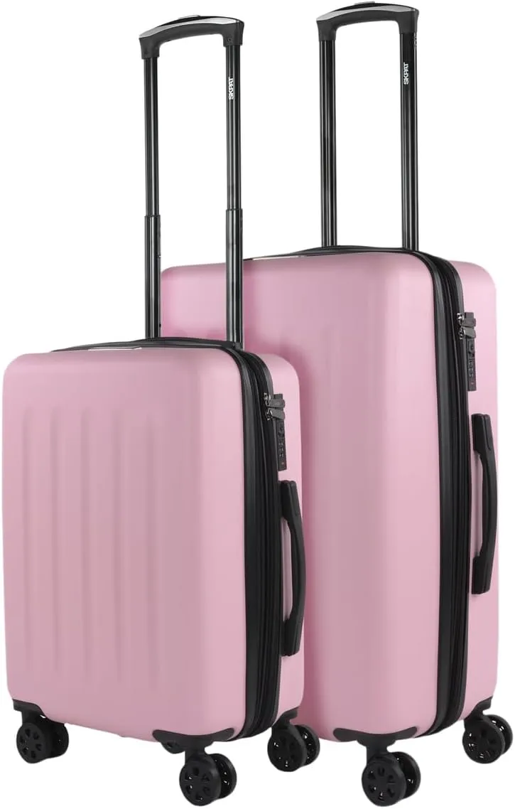 Hard Shell Suitcase Set of 2-4 Double Wheel ABS Luggage Sets 3 Piece with TSA Combination Lock - Resistant and Lightweight Hard Suitcase Set in Small Cabin Size, Medium and Large, Pink, S   M,