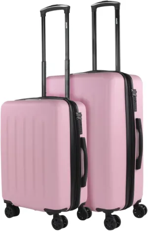Hard Shell Suitcase Set of 2-4 Double Wheel ABS Luggage Sets 3 Piece with TSA Combination Lock - Resistant and Lightweight Hard Suitcase Set in Small Cabin Size, Medium and Large, Pink, S   M,