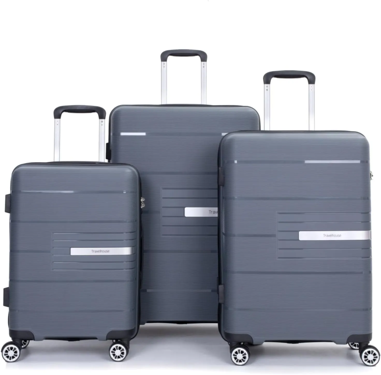 Hardshell Suitcase Double Spinner Wheels PP Luggage Sets Lightweight Durable Suitcase with Lock,3-Piece Set (20/24/28) (Gray   Polypropylene)
