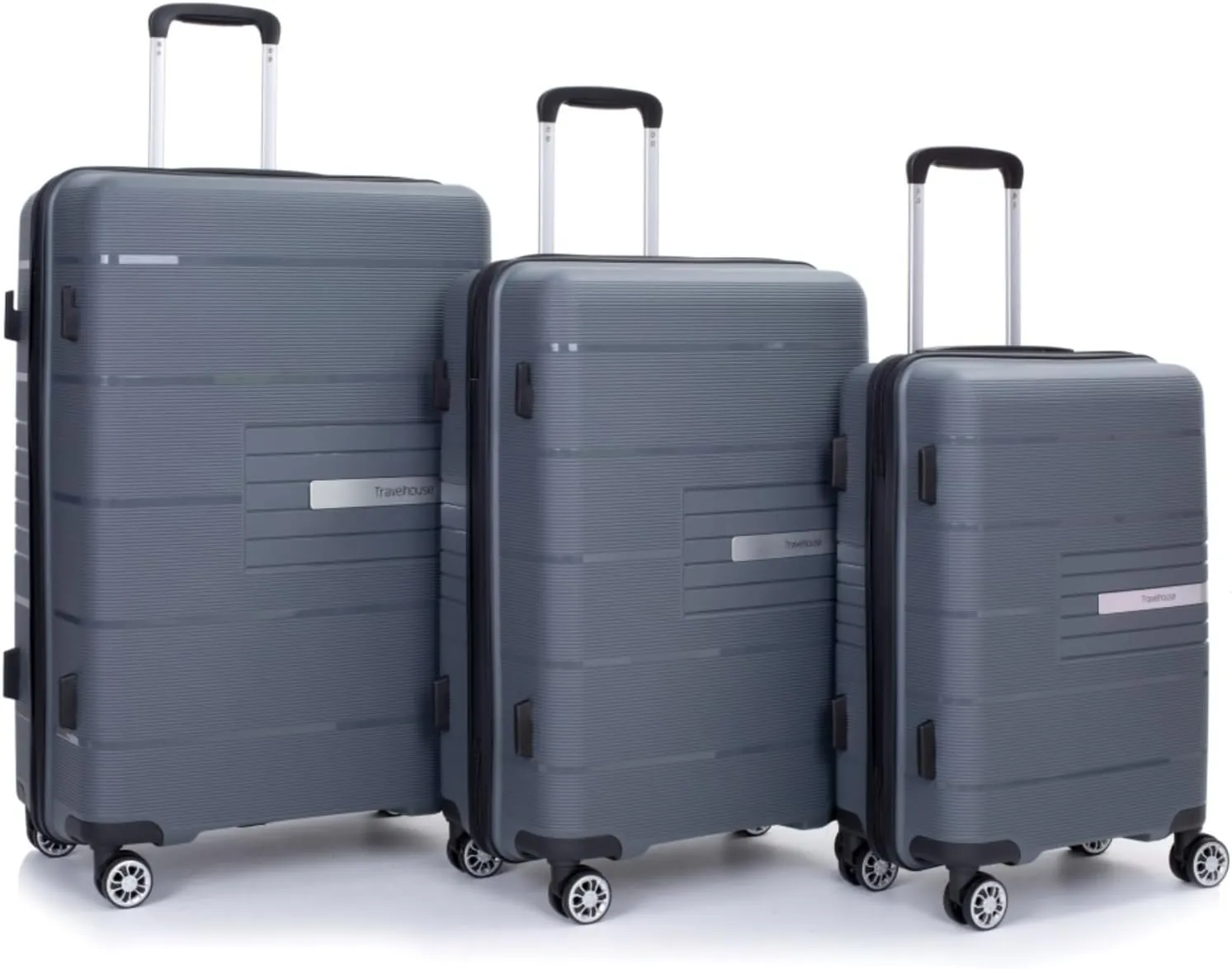 Hardshell Suitcase Double Spinner Wheels PP Luggage Sets Lightweight Durable Suitcase with Lock,3-Piece Set (20/24/28) (Gray   Polypropylene)