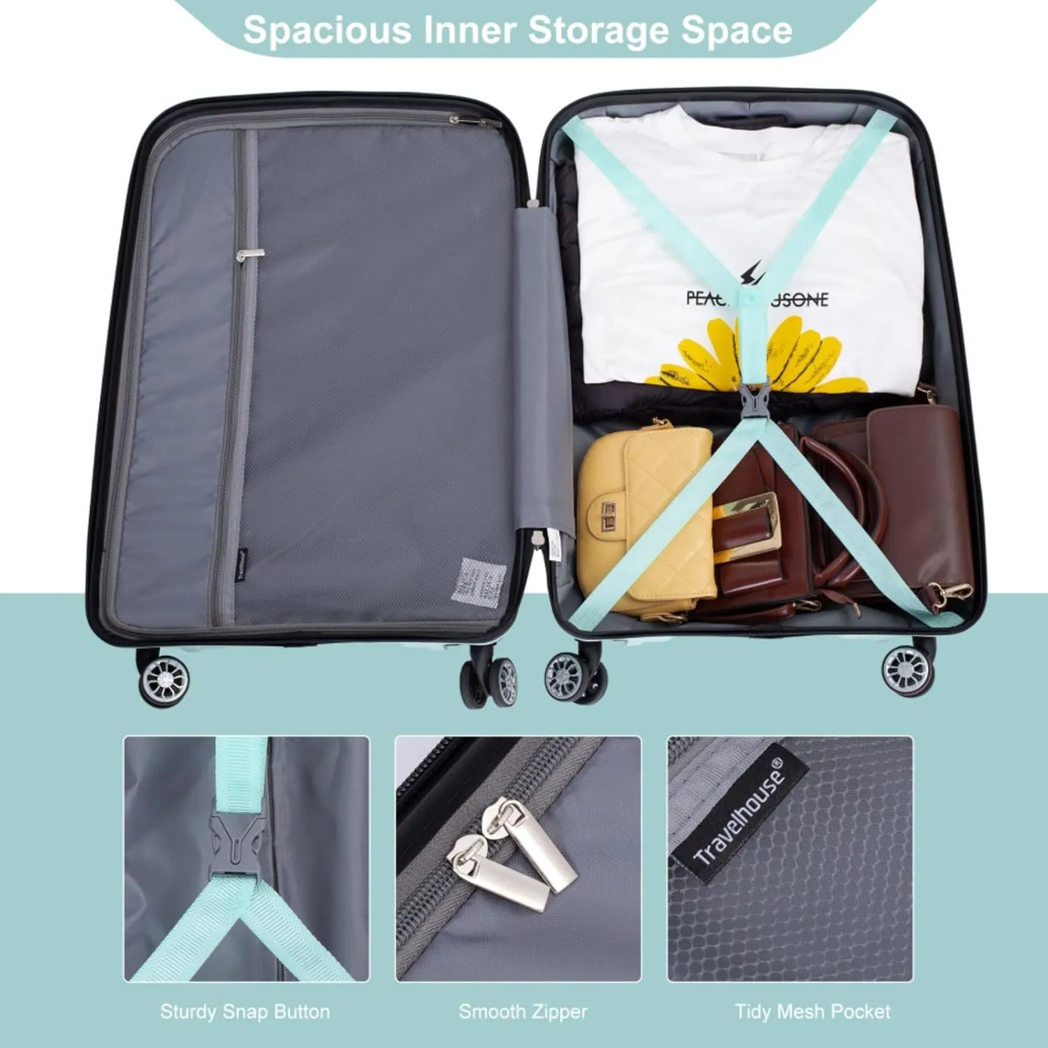 Hardshell Suitcase Double Spinner Wheels PP Luggage Sets Lightweight Durable Suitcase with Lock,3-Piece Set (20/24/28) (Light Green   Polypropylene)
