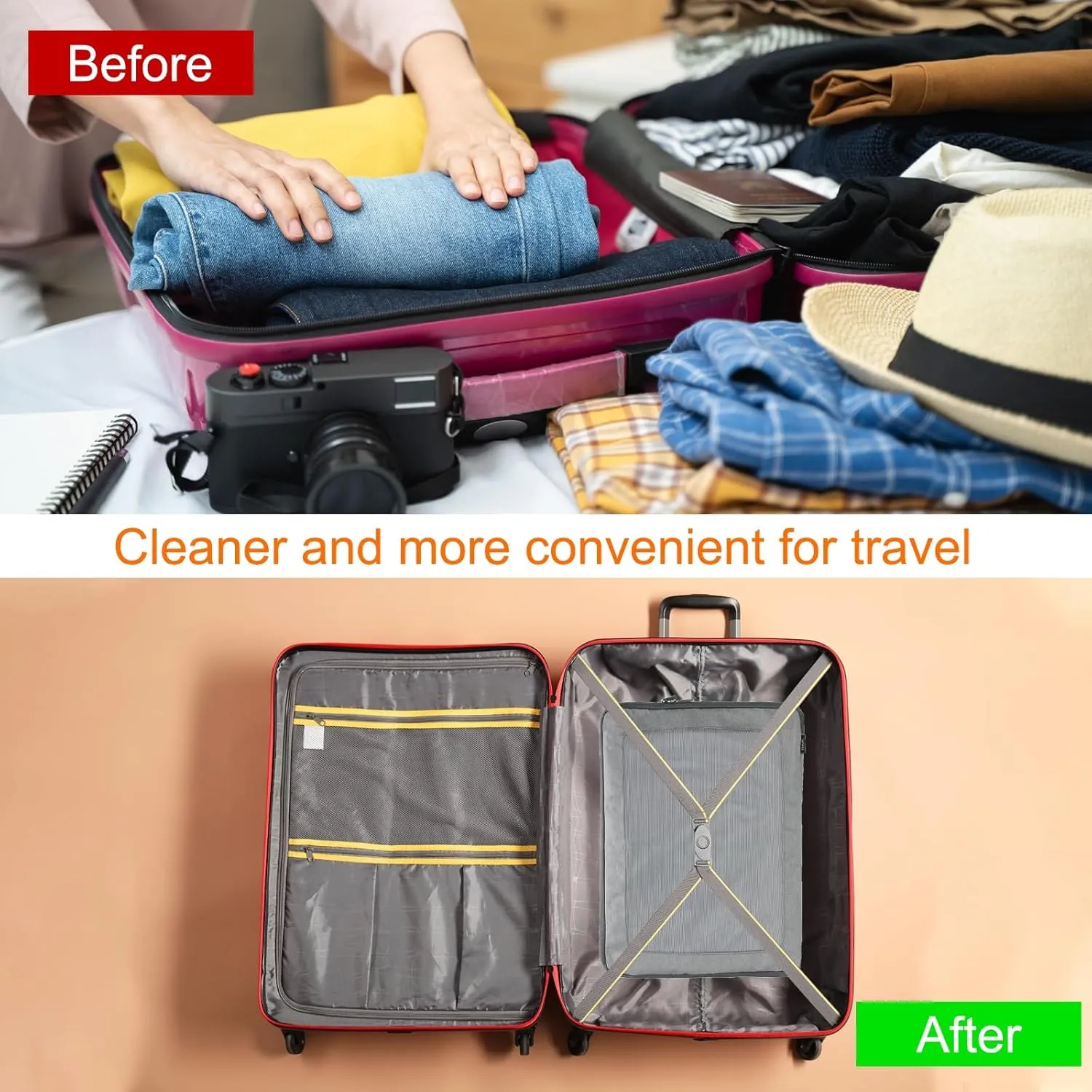 HARFINGTON Compression Packing Cube for Suitcases 45x34x13cm Lightweight Luggage Organizers Bag Travel Essentials Compression Bags for Carry on Suitcases, Grey