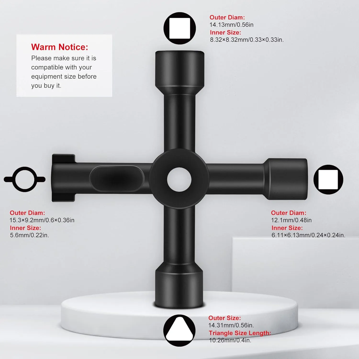 HAUTMEC 4 Way Sillcock Water Key Multi-functional Universal Cross Water Spigot Key Zinc Alloy Plumbers Electricians Valve Tools Black Silcock Key 4 Way, 2 Pack