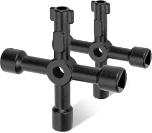HAUTMEC 4 Way Sillcock Water Key Multi-functional Universal Cross Water Spigot Key Zinc Alloy Plumbers Electricians Valve Tools Black Silcock Key 4 Way, 2 Pack