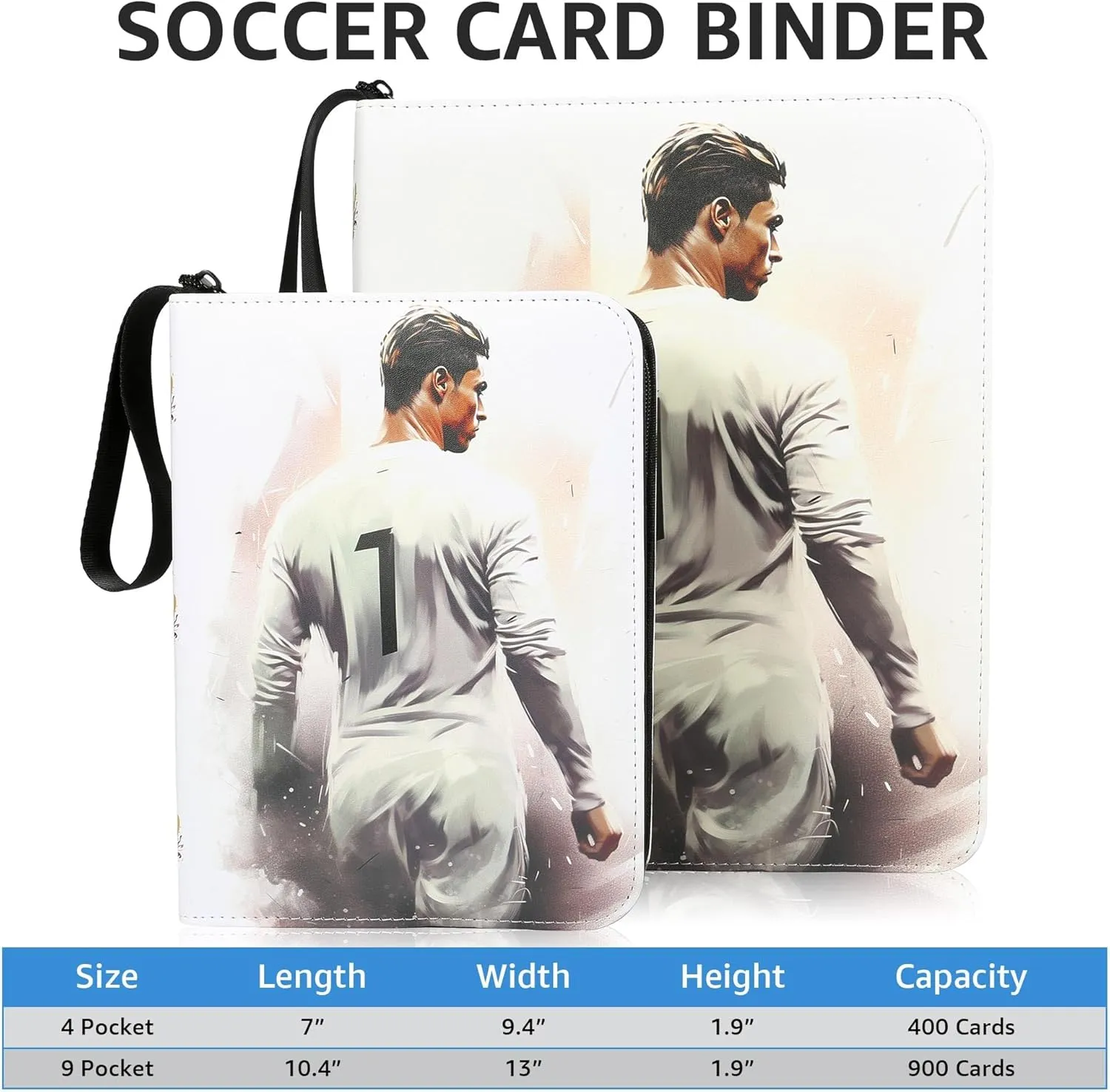 HBK Soccer Card Binder, PU Leather Soccer Card Holder with 50 Sleeves for Sports Card Storage, Soccers Gift for Trading Cards Collectors (400 Pocket)