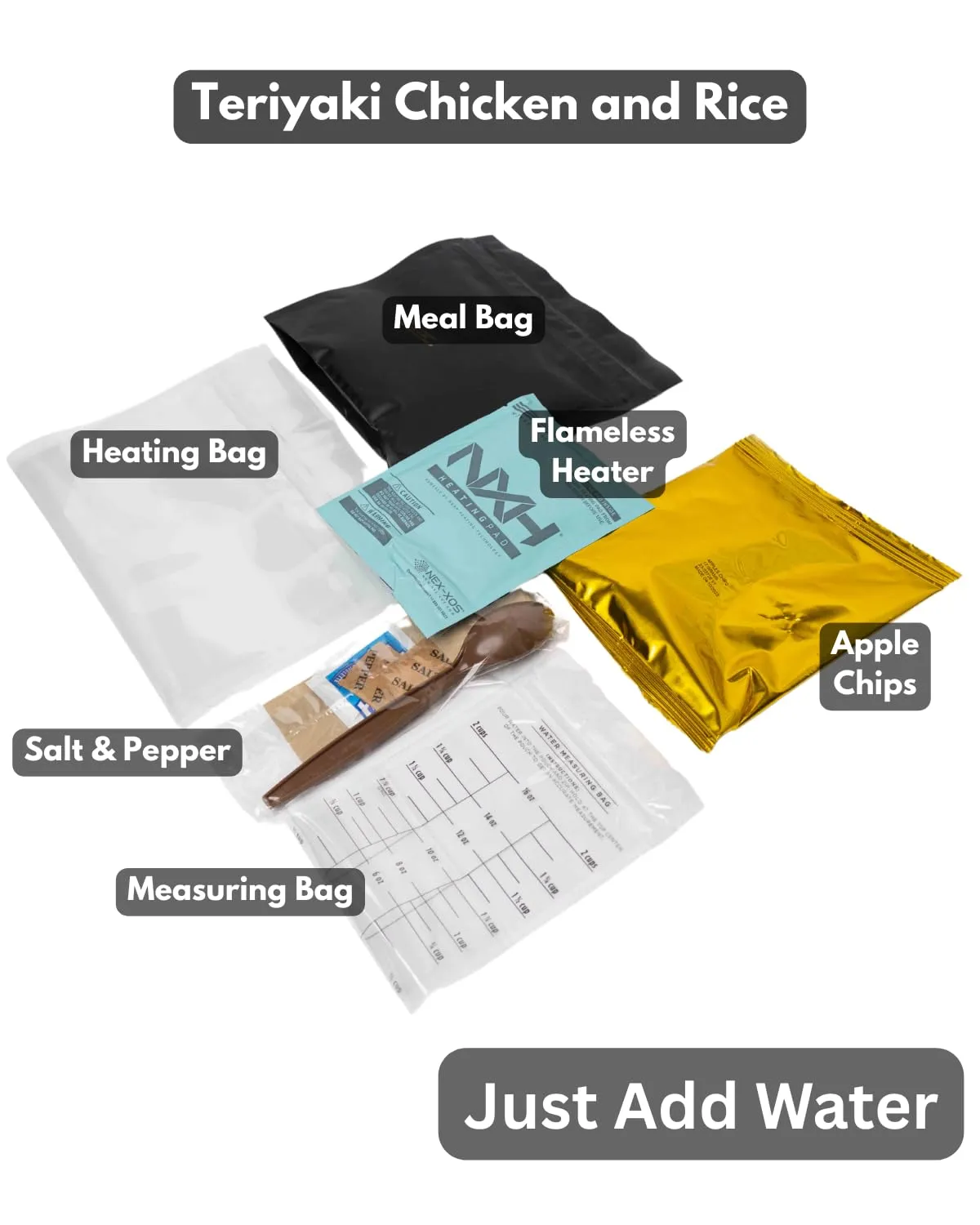 Heaven's Harvest Self-Heating Emergency Meal Kit (10 Year Shelf Life) — Tastier than MRE Meals & Ready-To-Eat in Minutes! Just add water to activate the “cooking” process. (Teriyaki Chicken) (Single)