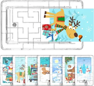 Hiboom 8 Set Christmas Maze Puzzle Gift Card Box Plastic Puzzle Card Holder Fun Maze Card Box Intellectual Pinball Machine Game for Kids Teens Adults Stocking Stuffers (Clear,Snowy)