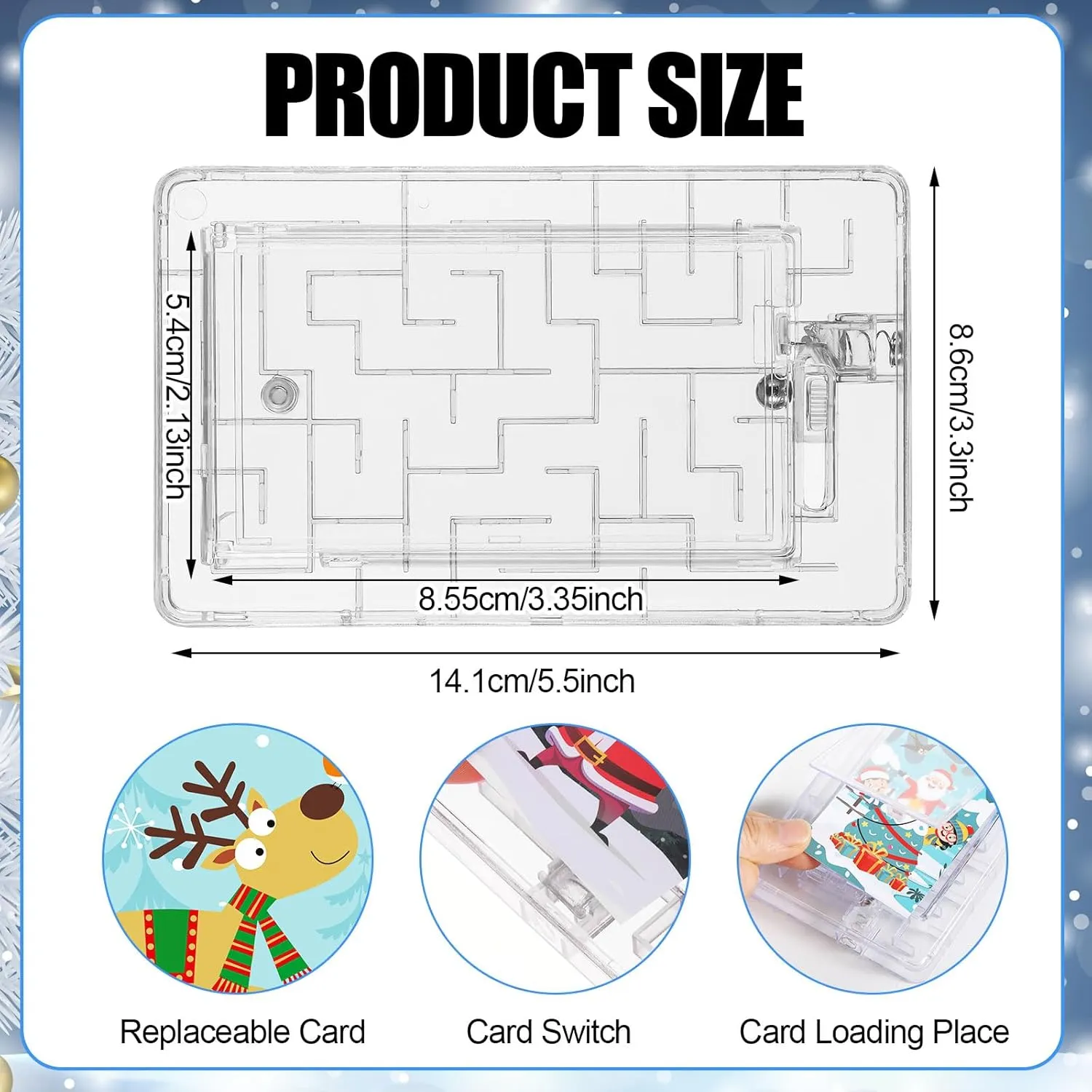 Hiboom 8 Set Christmas Maze Puzzle Gift Card Box Plastic Puzzle Card Holder Fun Maze Card Box Intellectual Pinball Machine Game for Kids Teens Adults Stocking Stuffers (Clear,Snowy)