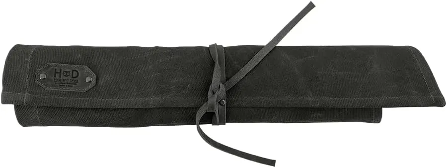 Hide & Drink, Large Wrench Tool Roll with 15 Pockets, Portable Pouch, Rectangular Case, Storage for Craftsmen, Waxed Canvas, Handmade, Charcoal Black