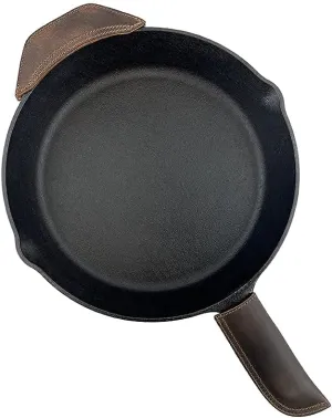 Hide & Drink, Rustic Leather Hot Handle Holders (Set of 2) Panhandle, Side Kick, Assist Grip for Cast Iron Skillets & Pans, Double Layered, Handmade (Bourbon Brown)