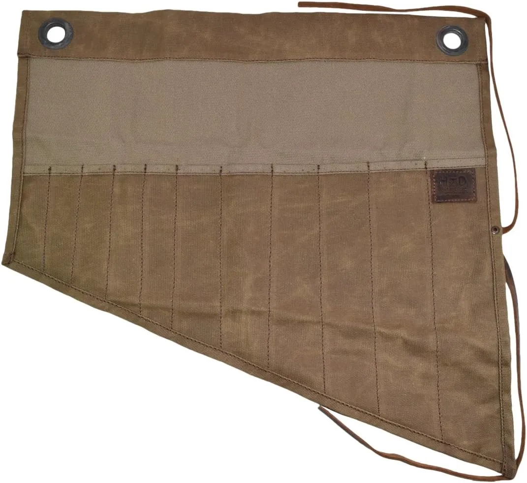 Hide & Drink, Wrench Tool Roll with 11 Pockets, Hanging Storage for Craftsmen, Tool Storage, Rustic Organizer, Waxed Canvas, Handmade, Fatigue