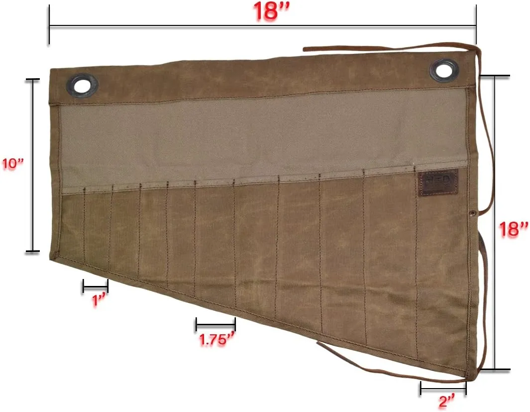 Hide & Drink, Wrench Tool Roll with 11 Pockets, Hanging Storage for Craftsmen, Tool Storage, Rustic Organizer, Waxed Canvas, Handmade, Fatigue