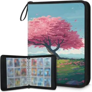 Hillside Trees 3 Ring Trading Zipper Binder Strap, Trading Card Binder 4 Pocket, 400 Pockets Card Holder with 50 Removable Sleeves for Game Cards