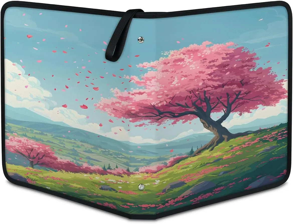 Hillside Trees 3 Ring Trading Zipper Binder Strap, Trading Card Binder 4 Pocket, 400 Pockets Card Holder with 50 Removable Sleeves for Game Cards