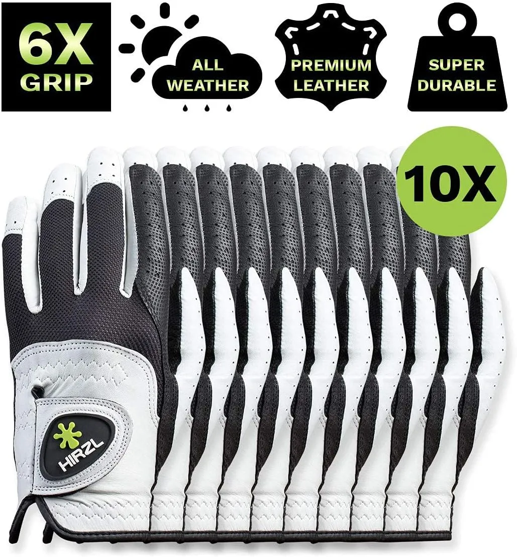 HIRZL Trust Control 2.0 Ladies Golf Gloves – All Weather Womens Golf Glove (White/Black) | Kangaroo Leather Palm | Cabretta Leather Backhand | Trusted by Pros | Sweat Free, Ultimate Grip (Pack of 10)