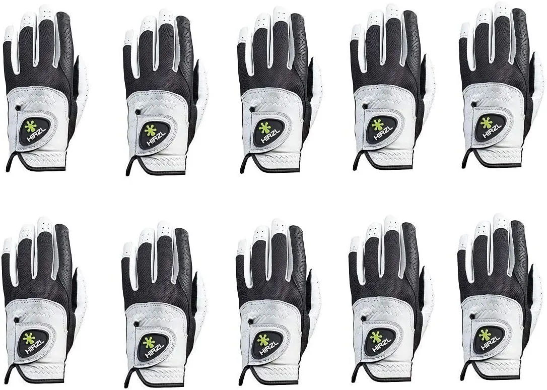 HIRZL Trust Control 2.0 Ladies Golf Gloves – All Weather Womens Golf Glove (White/Black) | Kangaroo Leather Palm | Cabretta Leather Backhand | Trusted by Pros | Sweat Free, Ultimate Grip (Pack of 10)